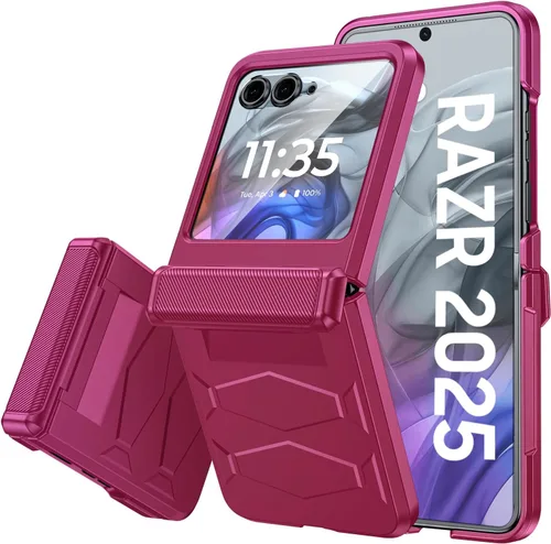 Vista 29 de Vizvera para Motorola Razr 2024 - Funda con tapa con bisagra, protector de pantalla incorporado, a prueba de golpes, funda todo en uno para Negro