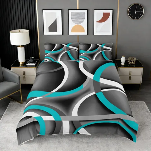 Vista 35 de Funda de edredón cuadrada azul, juego de ropa de cama de cuadrícula gris y blanca, funda de edredón moderna para decoración de habitación de niños