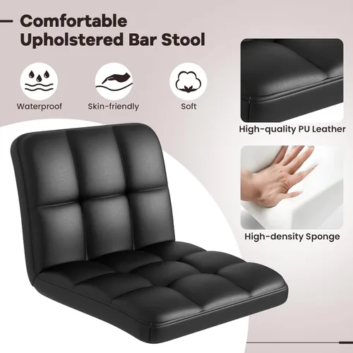 Vista 4 de Taburete de bar giratorio ajustable de cuero PU Taburetes de bar Bistro Pub Silla Contador Taburete de bar (negro)