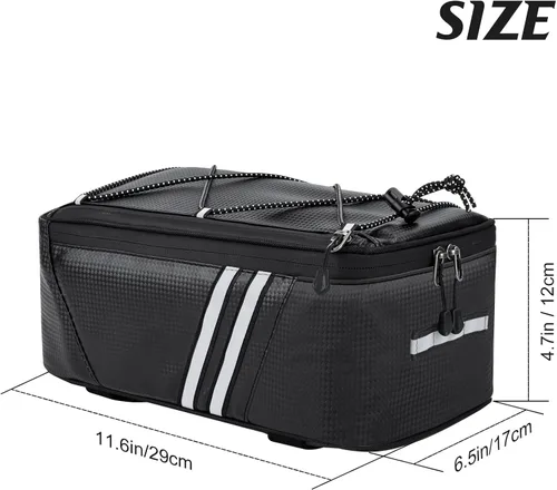 Vista 6 de WOHEER Bolsas de maletero reflectante para bicicleta impermeables con portaequipaje trasero de 7L de capacidad, bolsa de almacenamiento aislada