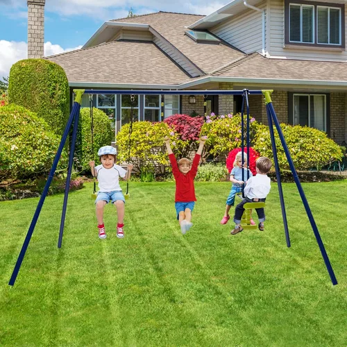 Vista 8 de HONEY JOY Juegos de Columpios de 440 libras para Patio Trasero, Juego de Columpios con Soporte de Columpio de Metal Resistente con Marco en A