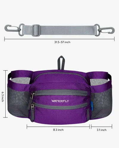 Vista 5 de WATERFLY Riñonera de senderismo con soporte para botella de agua, bolsa para caminar, correr, viajes, paquete lumbar apto para iPhone 12 Pro, iPad