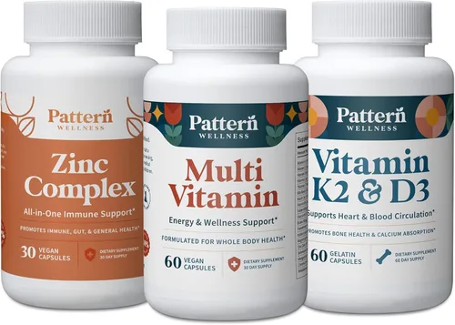 Pattern Wellness Paquete de salud masculina – Multivitamínico, vitamina K2 y D3, complejo de zinc – Apoyo para la salud y el bienestar masculino –