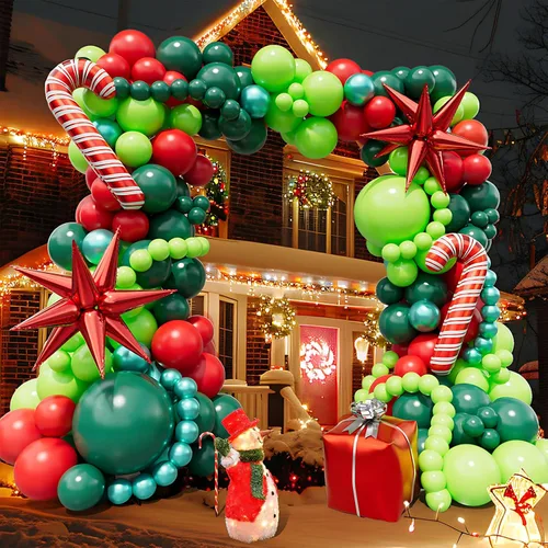 Vista 2 de Bonropin Kit de arco de guirnalda de globos de Navidad de 183 piezas con globos rojos de Navidad, lima, verde oscuro, verde metálico, globos