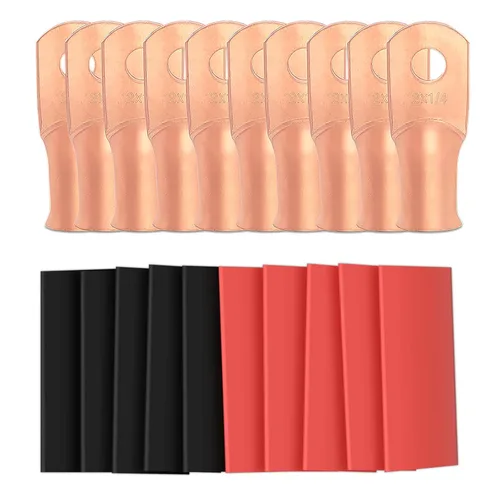 Vista 26 de 6 piezas 1/0 AWG - 1/2" (M12) Sanuke Terminales de anillo para cable de alambre con conectores de extremos resistentes para cable de batería, ojales