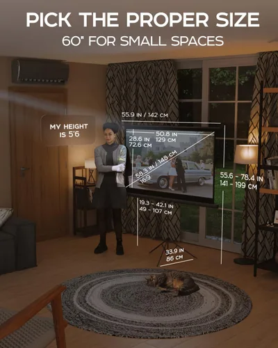 Vista 3 de Pantalla de Proyector con Soporte de 60 Pulgadas - Pantalla de Proyección para Interiores y Exteriores para Películas o Presentaciones de Oficina