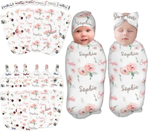 Vista 9 de Mantas de bebé personalizadas para niñas, manta de bebé personalizada con sombrero para bebé niña niño con nombre, mantas personalizadas para bebé