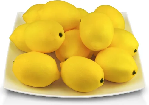 Vista 9 de SAMYO frutas decorativas para la cocina del hogar, decoración para fiestas, limones amarillos artificiales., Plástico, Amarillo, 10 pcs