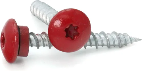 Vista 2 de Tornillos para techos galvanizados mecánicos de perfil bajo acabado rojo carmesí - #10 x 1" cantidad 25