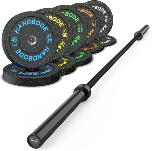Vista 17 de HANDBODE Olympic High-Bounce Bumper Plates Bench Press Barbell Weights Set 2 - Inch, 10-55 lb Rubber Weight Sets for Home Gym, Strength Training