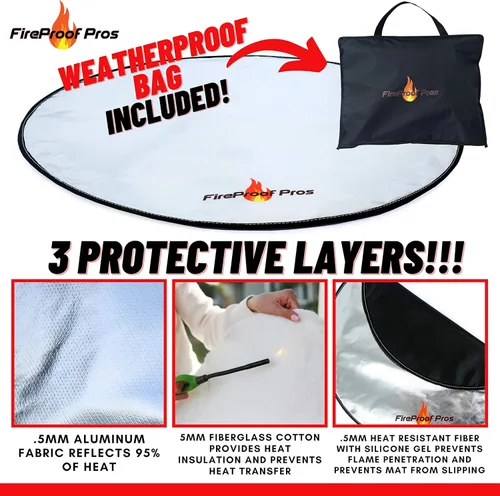 Vista 3 de Fireproof Pros Protector de hoguera de 36 pulgadas para terraza o patio, deflector grueso resistente al calor, alfombrilla de barbacoa de triple capa