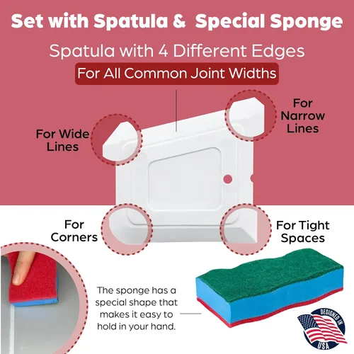Vista 6 de Kit de reparación de lechada de azulejos – Relleno de lechada blanca de 14 oz para juntas de azulejos de paredes y pisos con espátula y esponja