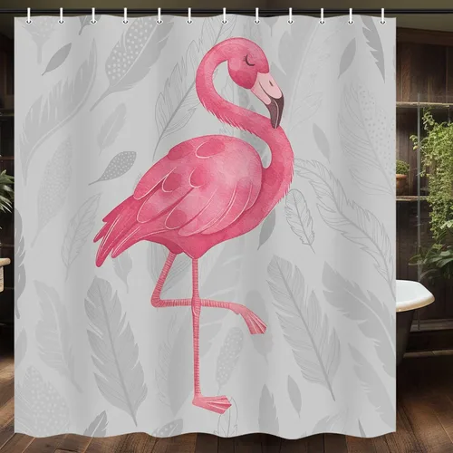 Bonita cortina de ducha de flamenco, cortinas de ducha de baño rosa y gris, juego de cortinas de baño bohemias de arte moderno con ganchos, 60 x 72