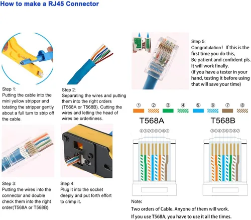 Vista 6 de Kit de herramientas de crimpado RJ45, crimpadora de paso RJ45, herramienta de crimpado pelacables cortador crimpadora todo en uno para 8P RJ45 Cat5