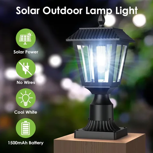 Vista 2 de Greluna Luces solares para poste, lámpara solar del anochecer al amanecer con base de montaje en muelle, luces de poste al aire libre impermeables