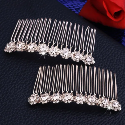 Vista 6 de Peines de horquilla de 8 flores con diamantes de imitación de cristal, horquillas para el cabello, pinzas para el cabello para mujer, tocado de boda