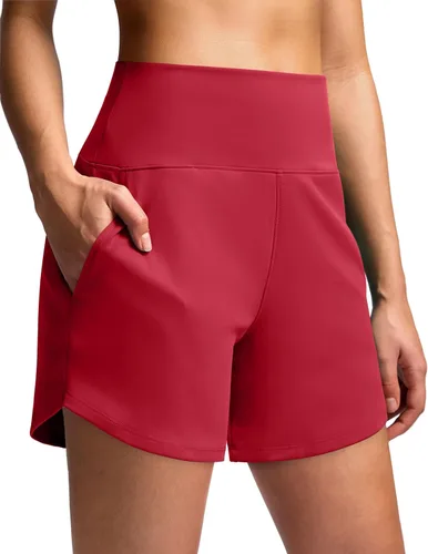 Vista 26 de Soothfeel Pantalones cortos deportivos de cintura alta para mujer, 3.5 pulgadas, control de abdomen, cómodos, para entrenamiento, gimnasio