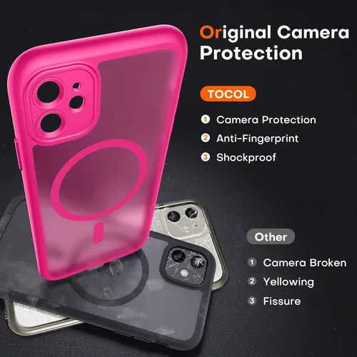 Vista 1027 de TOCOL Funda para iPhone 11, compatible con Magsafe, protección completa de cámara, imanes integrados, protección contra caídas, funda translúcida