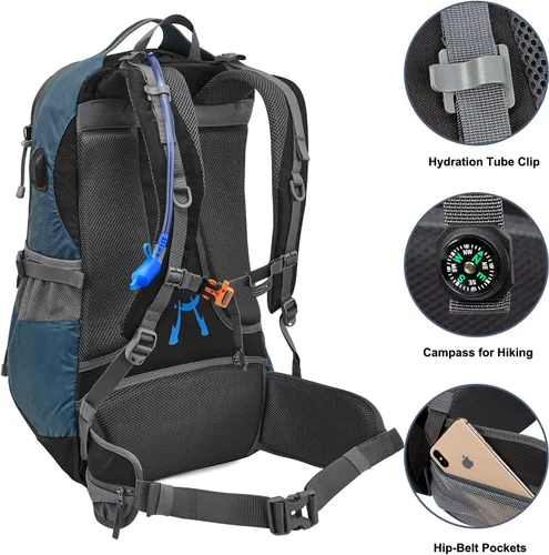 Vista 5 de G4Free Mochila de senderismo impermeable de 50 litros con bolsa de 2 litros sin BPA para acampar al aire libre mochila de escalada con cubierta