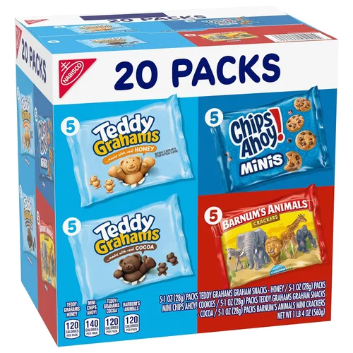 Vista 12 de Nabisco Fun Shapes - Paquete variado de galletas de animales de Barnum's, Teddy Grahams y CHIPS AHOY!, 20 paquetes de aperitivos
