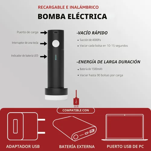 Vista 4 de Paquete de 18 bolsas de almacenamiento al vacío de viaje para ropa con bomba eléctrica recargable, cubos de embalaje de compresión para maletas
