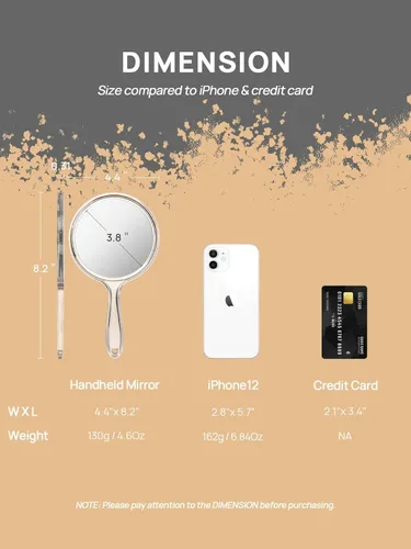 Vista 3 de OMIRO Espejo de mano, espejo de mano de doble cara, espejo de aumento 1X/3X con asa, paquete de 1 (transparente)