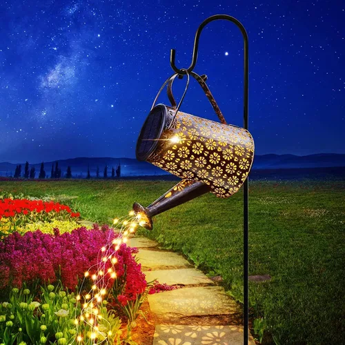 Regadera solar para exteriores con luces, decoración de jardín, grandes faroles solares colgantes, impermeables, LED, decorativas, retro, de metal,