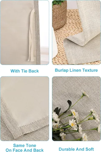 Vista 3 de Cortinas de cocina de 36 pulgadas de largo, juego de cortinas y cenefas de cocina, lino texturizado, cortinas opacas para baño, cortinas de baño