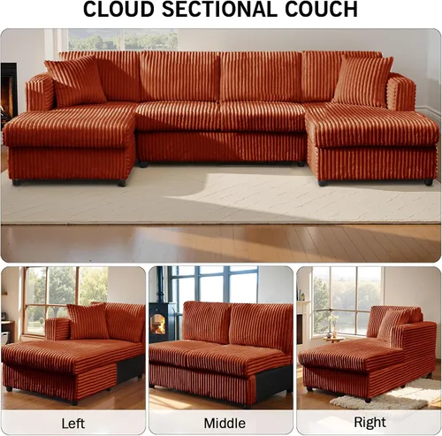 Vista 6 de Sofá seccional modular en forma de U "123", dos chaise lounge en forma de L con 2 sofás seccionales Cloud Couch con dos almohadas, sofás para sala