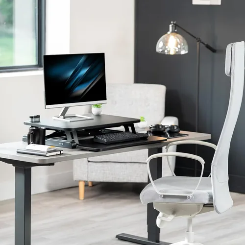 Vista 8 de VIVO Convertidor de escritorio de 26 pulgadas, Serie K, elevador ajustable de sentado a parado, estación de trabajo para dos monitores y laptop