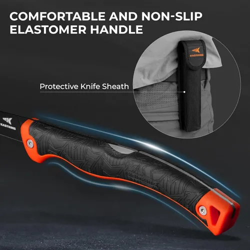 Vista 8 de KastKing Cuchillo plegable para filete/pesca/campamento/caza, hoja de acero inoxidable alemán G4116 afilada como navaja, mangos antideslizantes, 13