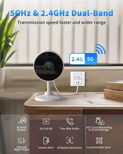 Vista 2 de Cámaras 5G/2.4G para seguridad en el hogar, cámaras 2K para el hogar para interiores con detección de movimiento AI, visión nocturna, audio de 2