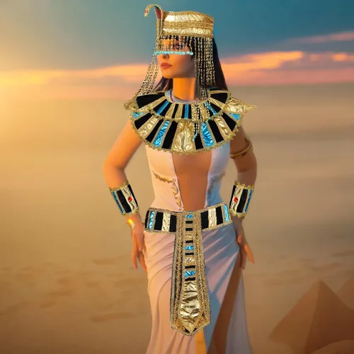 Vista 7 de 5 piezas de accesorios egipcios para disfraz de Cleopatra, disfraz de serpiente con cuentas de princesa egipcia, diadema, cinturón, collar