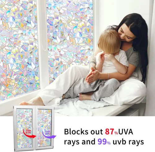 Vista 2 de WPCTEV Película 3D para ventana, sin pegamento, privacidad para adhesivo de vidrio, adherencia estática, control de calor, anti UV, no adhesivo