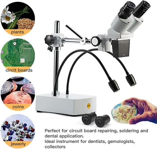 Vista 2 de Microscopio estereoscópico binocular profesional S41-20 de SWIFT, oculares WF10x WF20x, aumento de 10x 20x, objetivo de 1x, iluminación LED, soporte