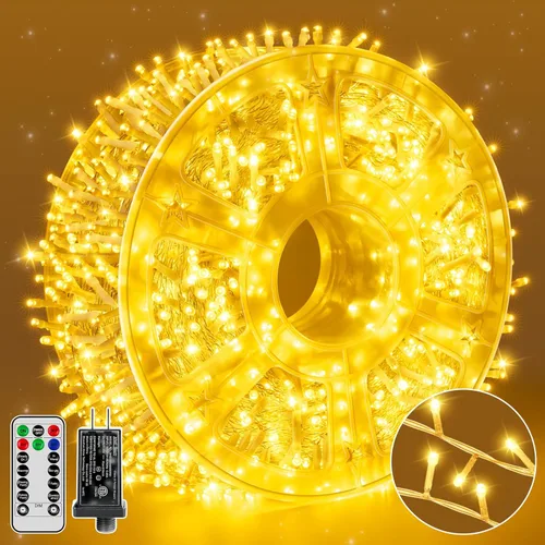Vista 14 de Guhope - Luces de Navidad 600 LED de 98 pies, luces de cadena impermeables para exteriores con control remoto y temporizador, 8 modos de luces