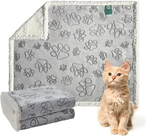 Vista 23 de Qeils - Mantas para mascotas para gatos - Manta impermeable para gatos lavable - Manta de vellón Sherpa para cachorros, protector reversible