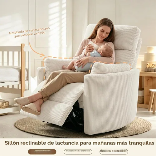 Vista 5 de Mecedora de gran tamaño con USB, 2 almohadas, color crema Blanco crema