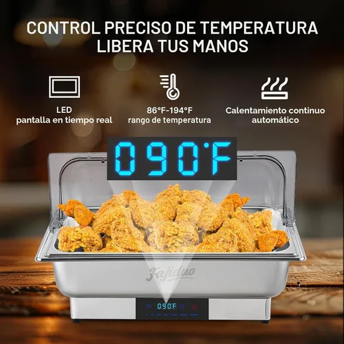 Vista 2 de Plato eléctrico para rozar, servidores y calentadores de bufé de 9 cuartos de galón, platos de acero inoxidable con pantalla de control