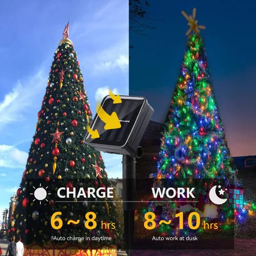 Vista 4 de LIGHTOP Guirnalda de luces solares al aire libre, paquete de 2, 33 pies, 100 luces LED de alambre de cobre, impermeable, decoración para boda