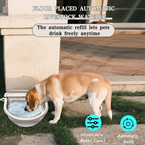 Vista 5 de Dispensador automático de agua para perros con orificio de drenaje y válvula de drenaje, cuenco de agua automático para perros de acero inoxidable