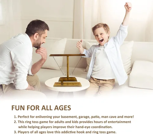 Vista 5 de Ring Toss Games for Adults, Indoor Outdoor Yard Games, Patio Decor, Wooden Hook and Ring Game for Bars, Home, Party