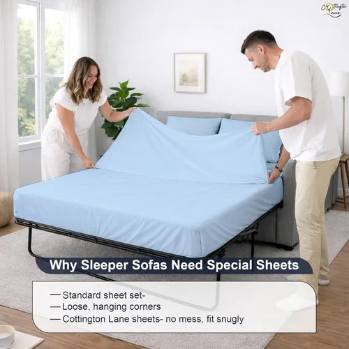 Vista 8 de Cottington Lane Juego de 4 piezas de sábanas para sofá cama tamaño matrimonial, 100% algodón egipcio de alta calidad para sofá cama, sofá biplaza