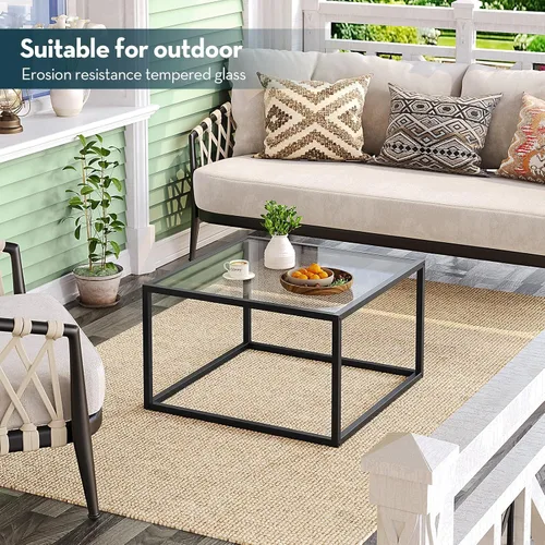Vista 25 de SAYGOER Mesa de centro de cristal negro, pequeñas y modernas, 26.7 pulgadas, mesa central cuadrada de vidrio templado, para sala de estar, oficina