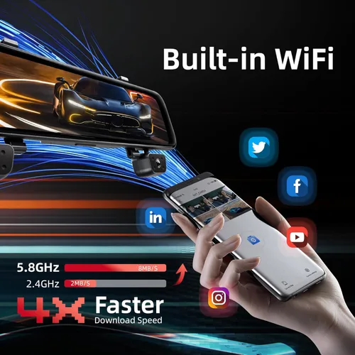 Vista 5 de Cámara de espejo retrovisor de 12 pulgadas, cámara de espejo de 4 canales frontal y trasera en el interior, cámara de respaldo para automóviles