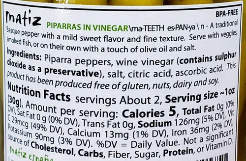 Vista 6 de Matiz Piparras, Pimientos de Guindilla Vascos (6.4 oz.) Pimientos verdes en escabeche españoles de España