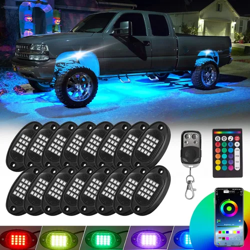 Vista 12 de 10 cápsulas de luz RGB para camión, multicolor, neón, luces de roca RGB impermeables con control de aplicación/RF para automóvil, Jeep, todoterreno