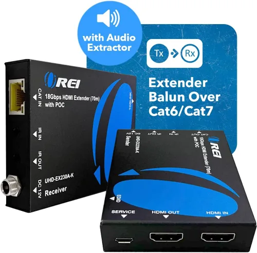 Vista 9 de OREI Extensor HDMI 4K a través de Ethernet, Extensor Balun a través de Cat6/Cat7 con extractor de audio óptico IR hasta 70 metros - Salida en bucle