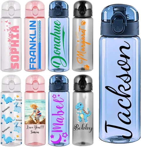 Vista 9 de Botellas de agua personalizadas, botella de agua de plástico personalizada con mango para nombre, botella de agua deportiva a prueba de fugas