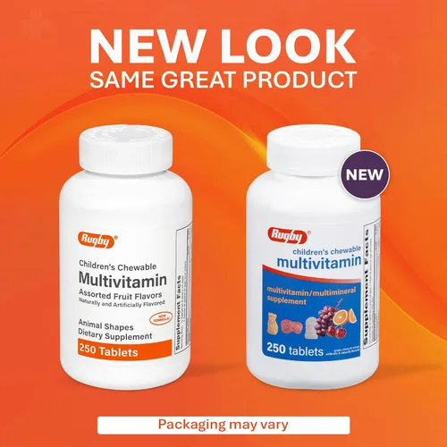 Vista 3 de Rugby Children's - Tabletas multivitamínicas masticables para niños, suplemento dietético, sabores variados de frutas, formas de animales, 250